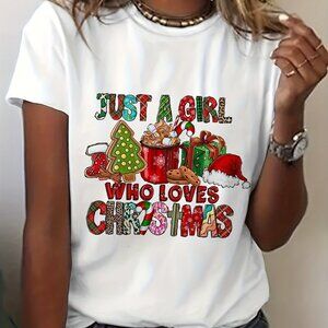 Just A Girl Who Loves Christmas Holiday Party Fan Gift Graphic Xmas T-shirt 05